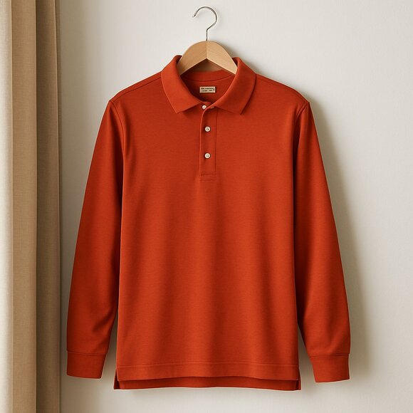 LL Bean Polo Shirt Medium Long Sleeve Red 100% Cotton Preppy Academia Ivy 90s - Picture 1 of 5